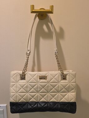 kate spade Quilted Two-Tone Chain Shoulder Bag in Cream and Black